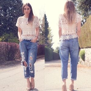 Women’s Keren Hart Vinatge crochet lace boho top S/M 🌻!